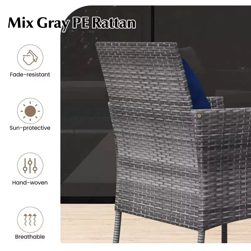 Costway 3 PCS Patio Furniture Set with Cushioned Patio Chairs & Tempered Glass Coffee Table Grey/Navy/White/Black