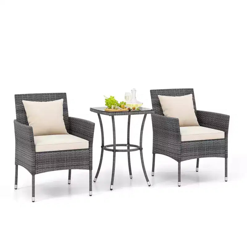 Costway 3 PCS Patio Furniture Set with Cushioned Patio Chairs & Tempered Glass Coffee Table Grey/Navy/White/Black