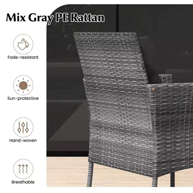 Costway 3 PCS Patio Furniture Set with Cushioned Patio Chairs & Tempered Glass Coffee Table Grey/Navy/White/Black