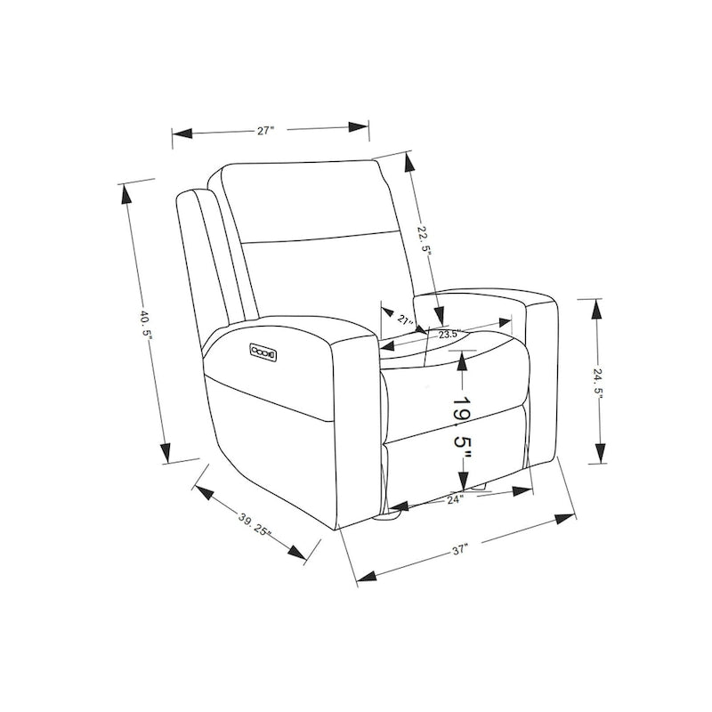37 Zoll Top-Grain-Leder Power-Gleiter-Liegesessel mit USB-Ladefunktion und verstellbarer Kopfstütze