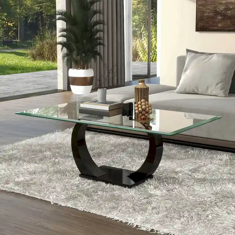 Moderner Couchtisch mit 50-Zoll-Glasplatte und Doppelsockel