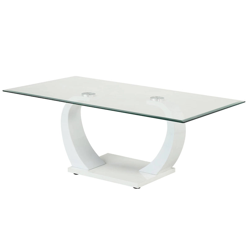Moderner Couchtisch mit 50-Zoll-Glasplatte und Doppelsockel