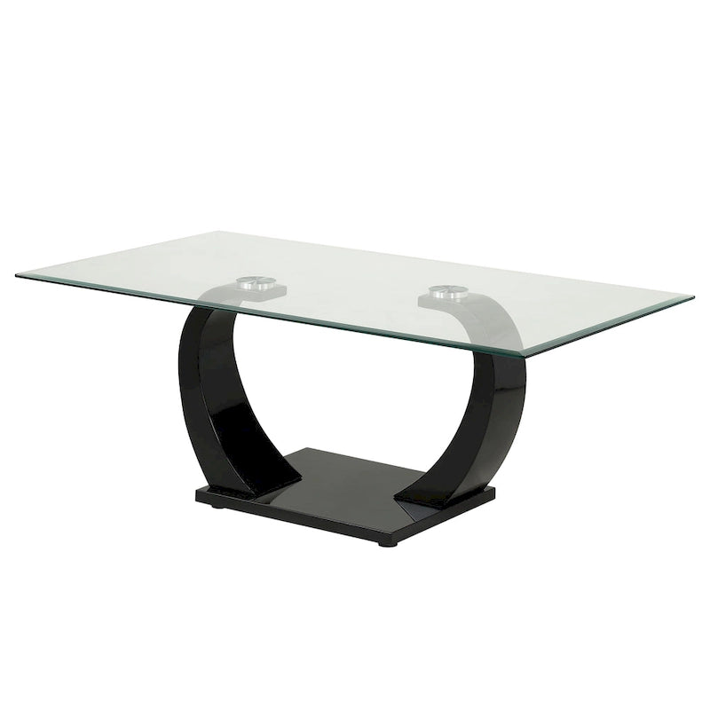 Moderner Couchtisch mit 50-Zoll-Glasplatte und Doppelsockel