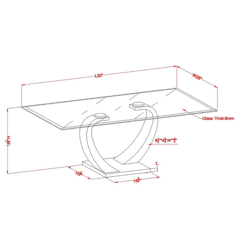 Moderner Couchtisch mit 50-Zoll-Glasplatte und Doppelsockel