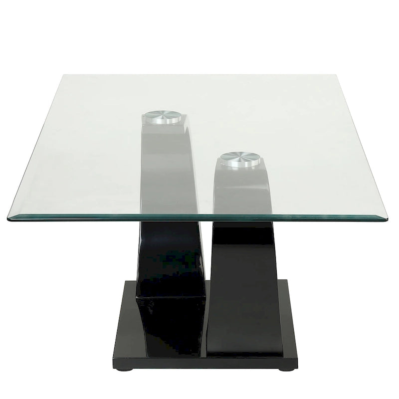 Moderner Couchtisch mit 50-Zoll-Glasplatte und Doppelsockel