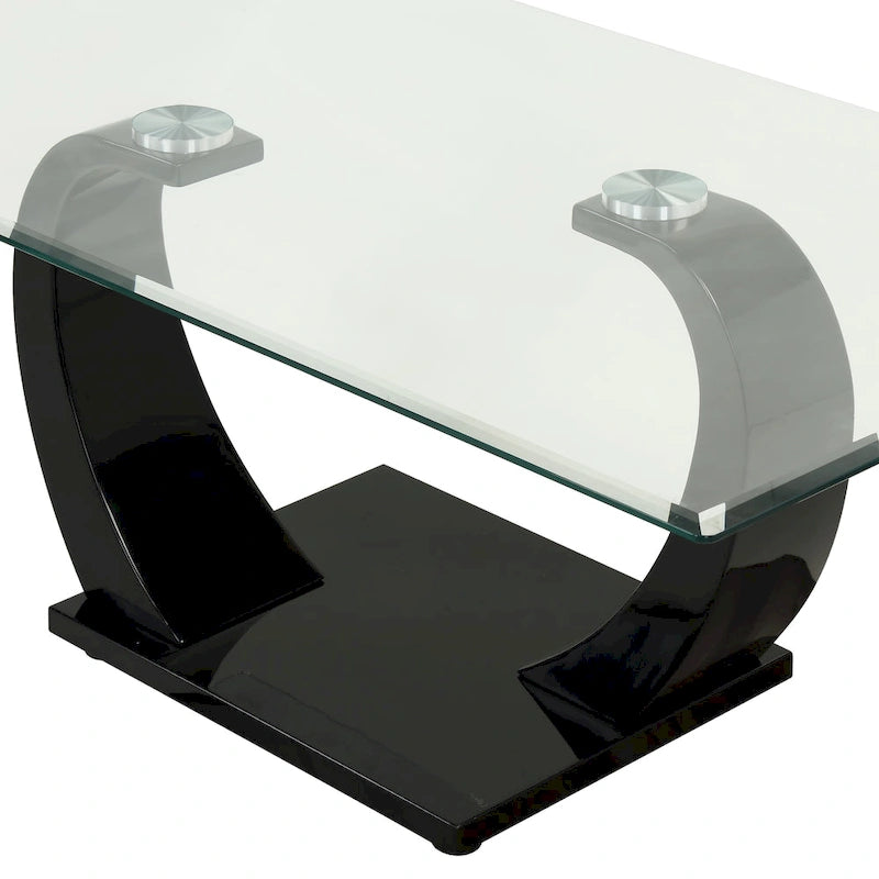 Moderner Couchtisch mit 50-Zoll-Glasplatte und Doppelsockel