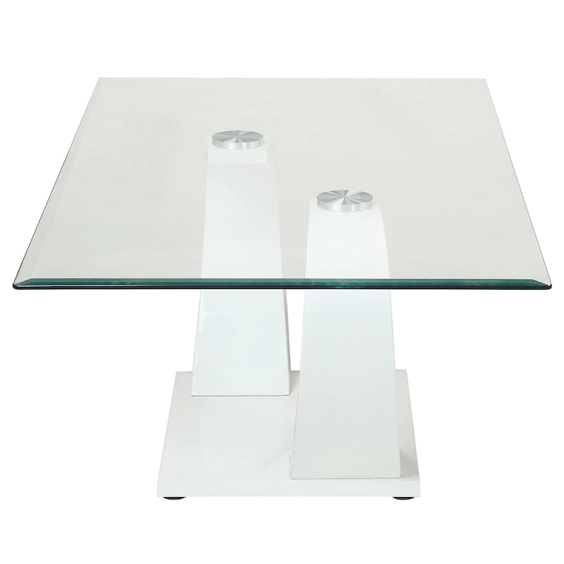 Moderner Couchtisch mit 50-Zoll-Glasplatte und Doppelsockel