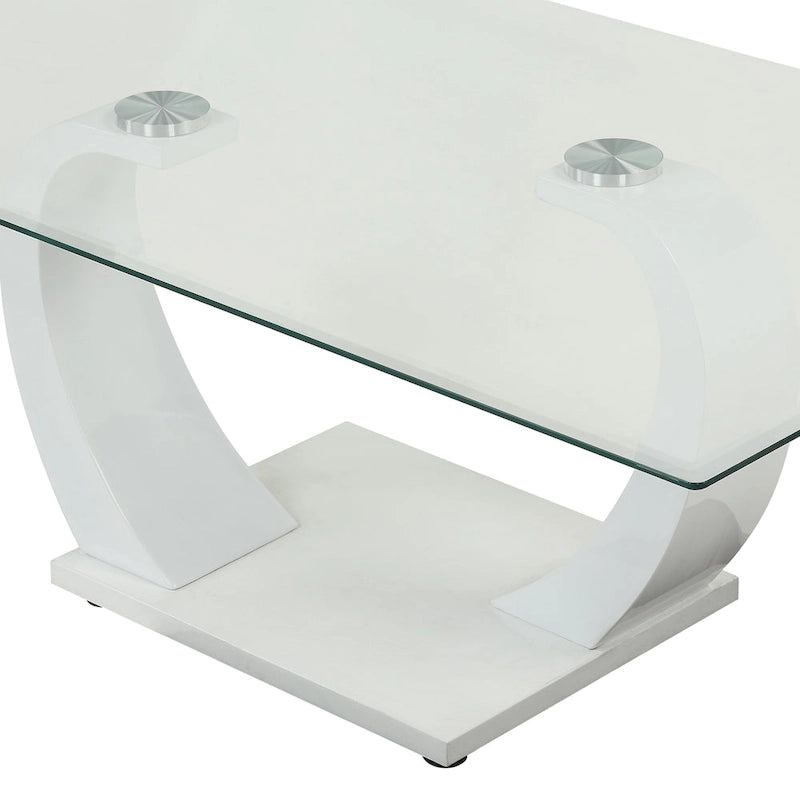 Moderner Couchtisch mit 50-Zoll-Glasplatte und Doppelsockel