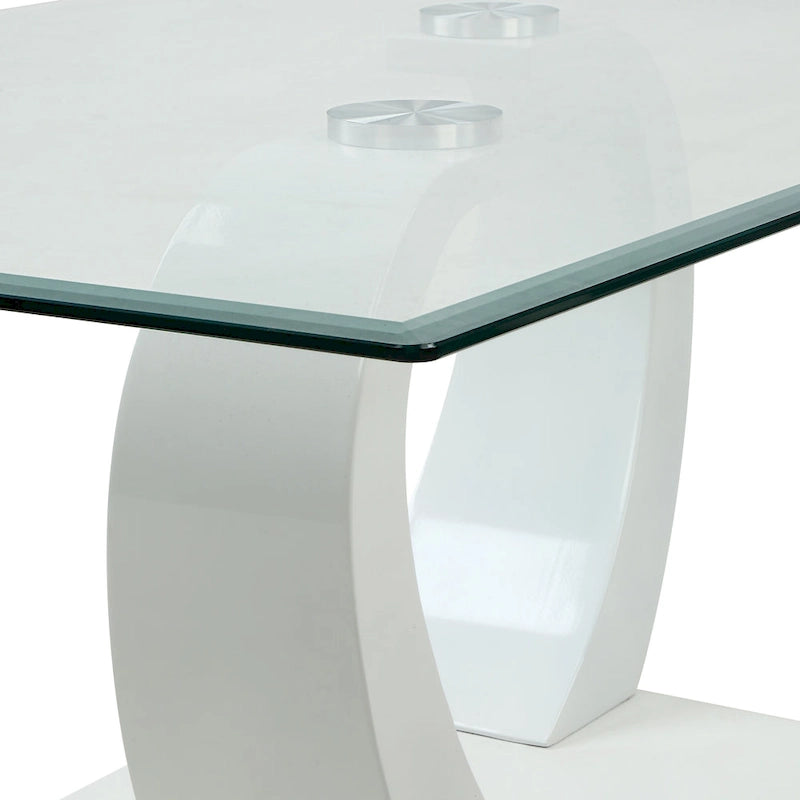 Moderner Couchtisch mit 50-Zoll-Glasplatte und Doppelsockel