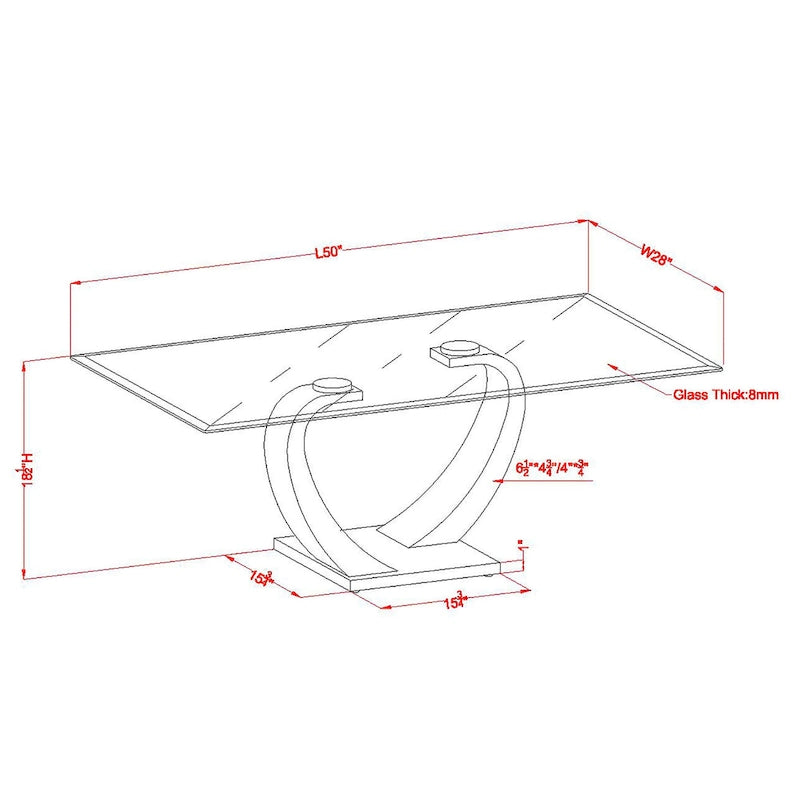 Moderner Couchtisch mit 50-Zoll-Glasplatte und Doppelsockel