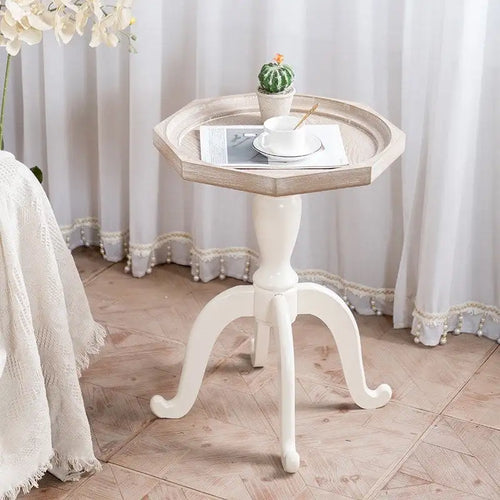 24,6 Zoll großer achteckiger Beistelltisch im rustikalen Farmhouse-Stil mit Tablettplatte