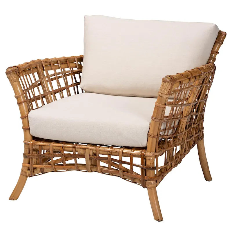 Moderner böhmischer Armlehnstuhl aus naturfarbenem Rattan
