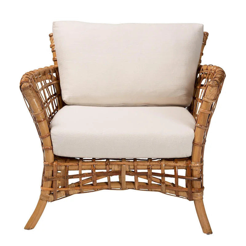 Moderner böhmischer Armlehnstuhl aus naturfarbenem Rattan
