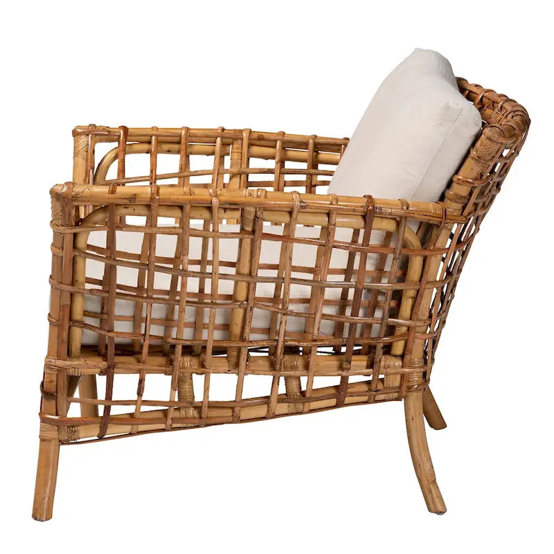 Moderner böhmischer Armlehnstuhl aus naturfarbenem Rattan