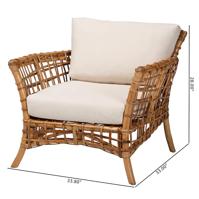 Moderner böhmischer Armlehnstuhl aus naturfarbenem Rattan