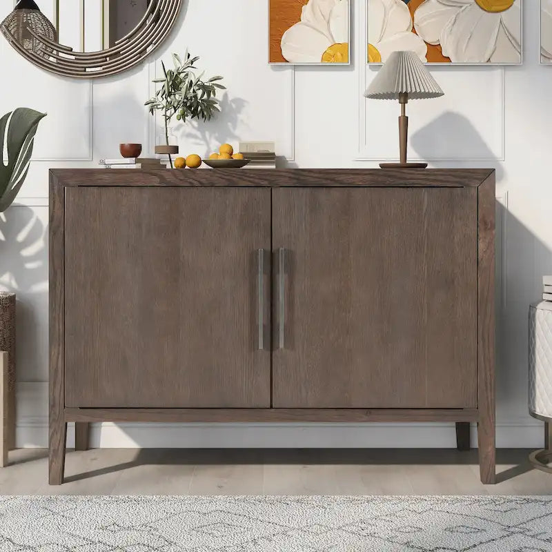 2-türiger Holzschrank mit verstellbarem Regal und Eichenholzbeinen
