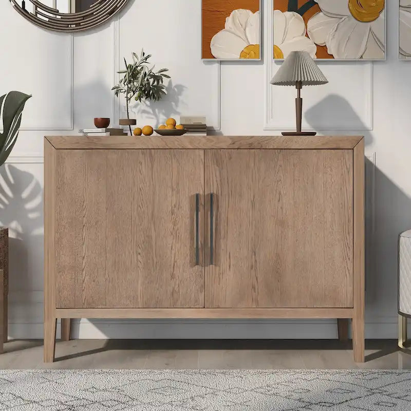 2-türiger Holzschrank mit verstellbarem Regal und Eichenholzbeinen
