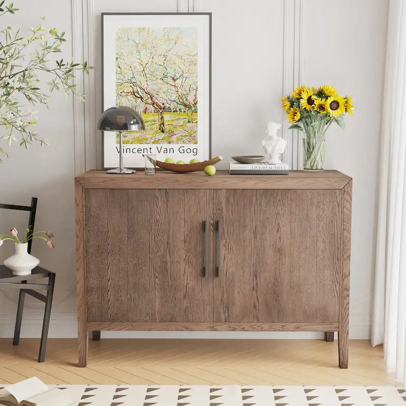 2-türiger Holzschrank mit verstellbarem Regal und Eichenholzbeinen