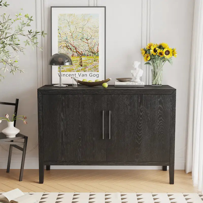 2-türiger Holzschrank mit verstellbarem Regal und Eichenholzbeinen