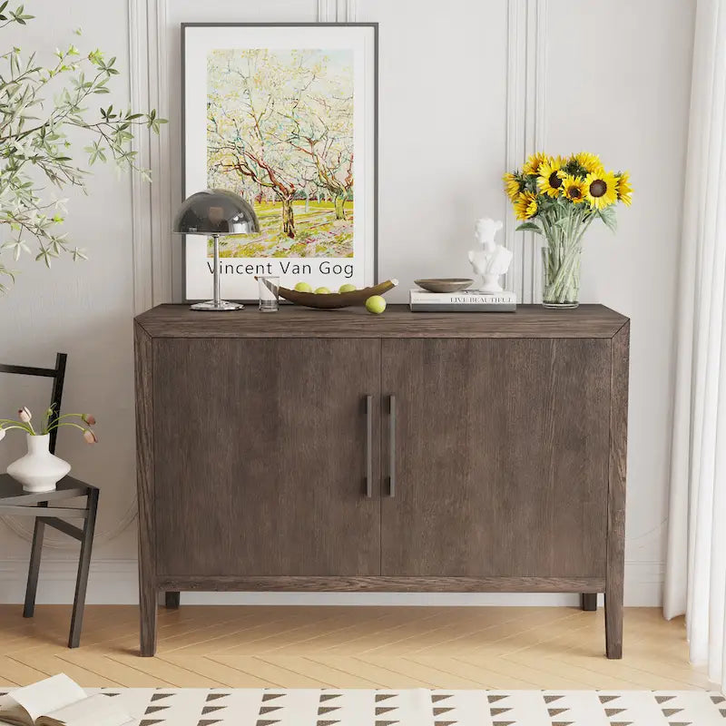 2-türiger Holzschrank mit verstellbarem Regal und Eichenholzbeinen