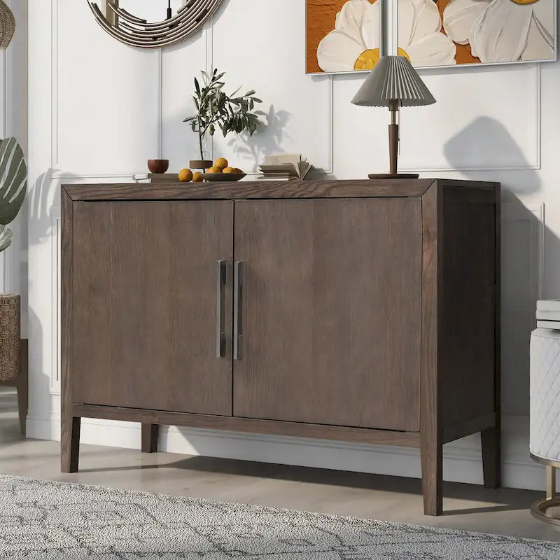 2-türiger Holzschrank mit verstellbarem Regal und Eichenholzbeinen
