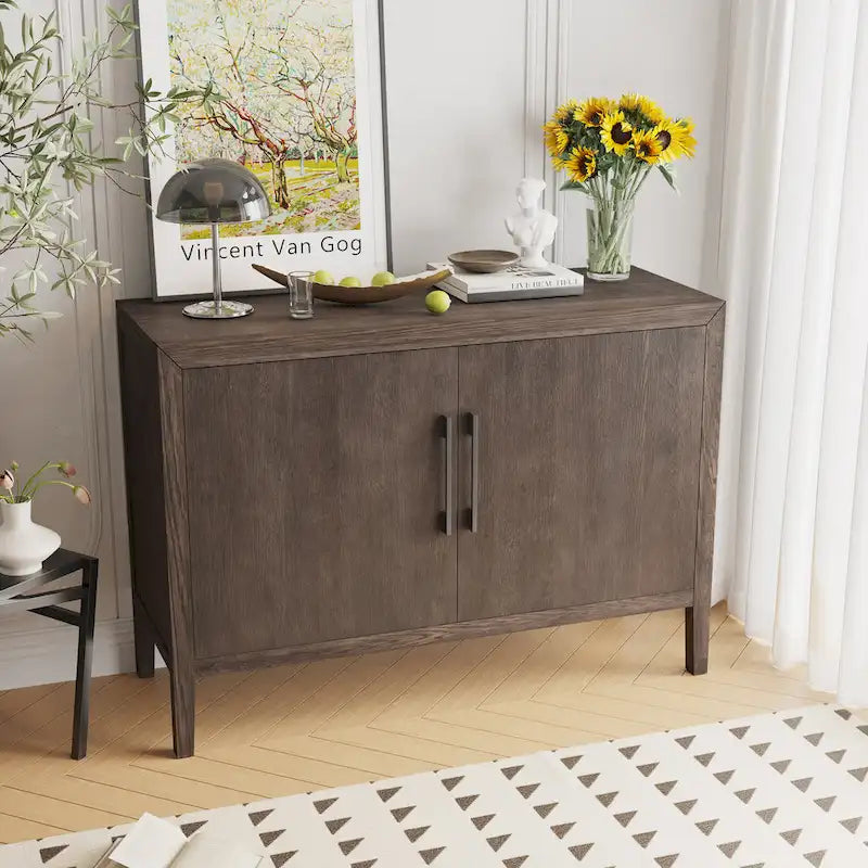 2-türiger Holzschrank mit verstellbarem Regal und Eichenholzbeinen