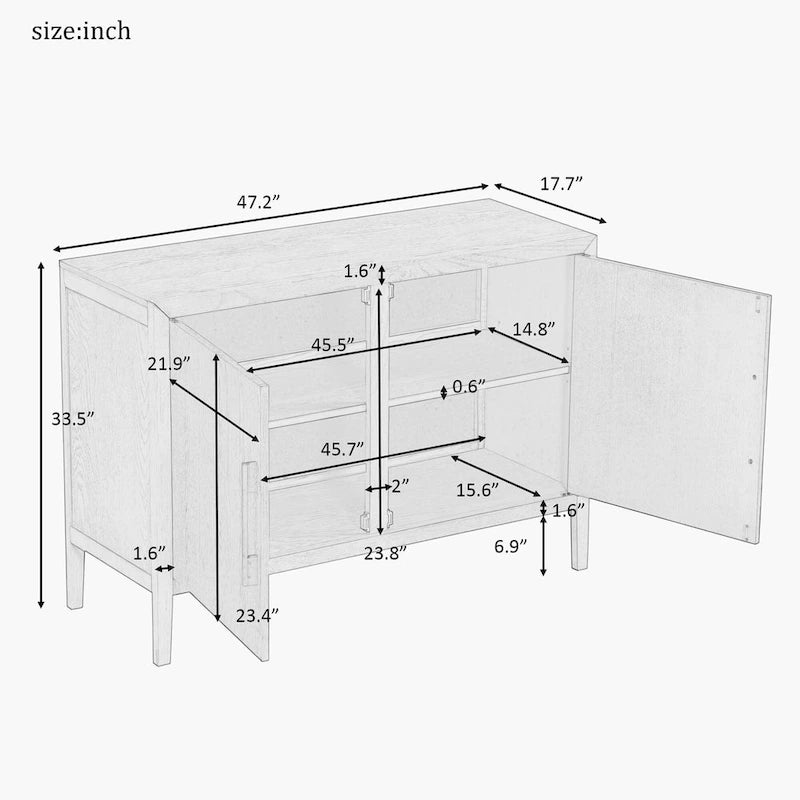 2-türiger Holzschrank mit verstellbarem Regal und Eichenholzbeinen