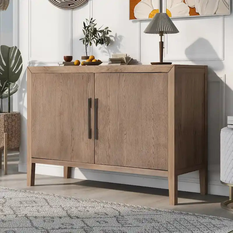 2-türiger Holzschrank mit verstellbarem Regal und Eichenholzbeinen