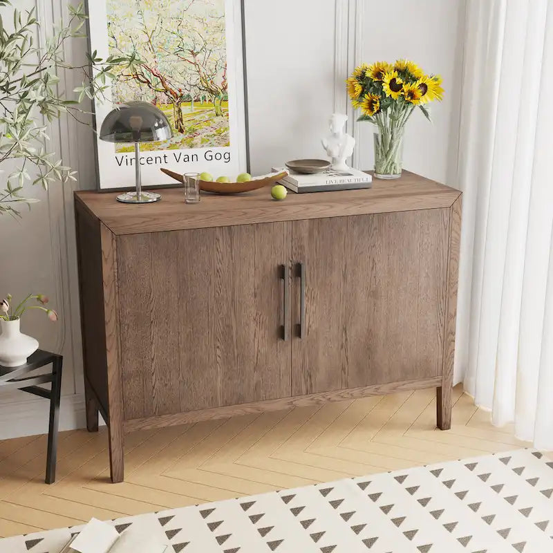 2-türiger Holzschrank mit verstellbarem Regal und Eichenholzbeinen