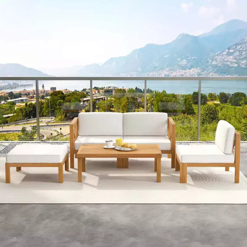 Costway 5 PCS Outdoor Conversation Furniture Set with 3 Chairs 1 Ottoman 1 Coffee Table