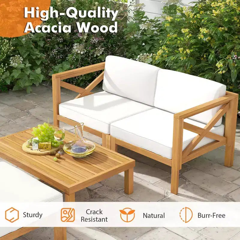 Costway 5 PCS Outdoor Conversation Furniture Set with 3 Chairs 1 Ottoman 1 Coffee Table