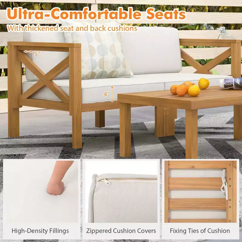 Costway 5 PCS Outdoor Conversation Furniture Set with 3 Chairs 1 Ottoman 1 Coffee Table