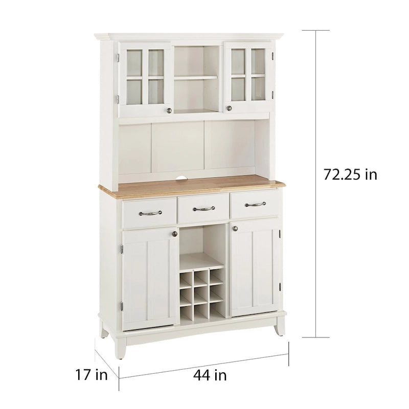 Cremefarbenes Sideboard mit Aufsatz und Holzplatte