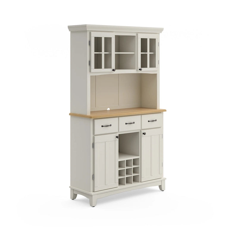 Cremefarbenes Sideboard mit Aufsatz und Holzplatte