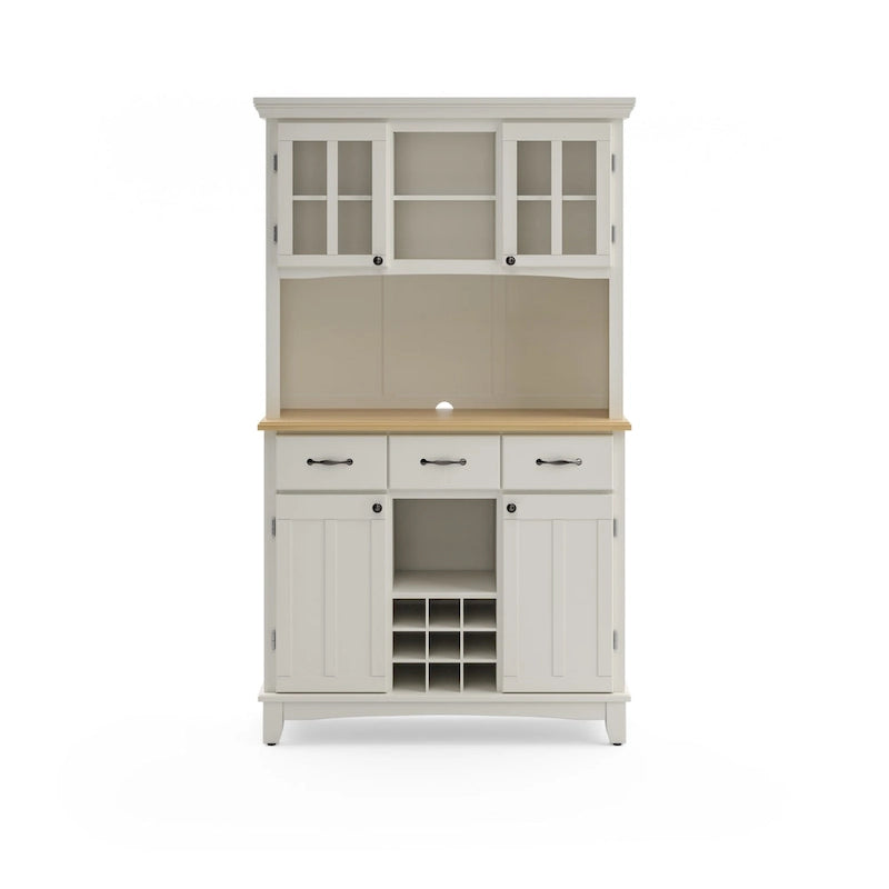 Cremefarbenes Sideboard mit Aufsatz und Holzplatte