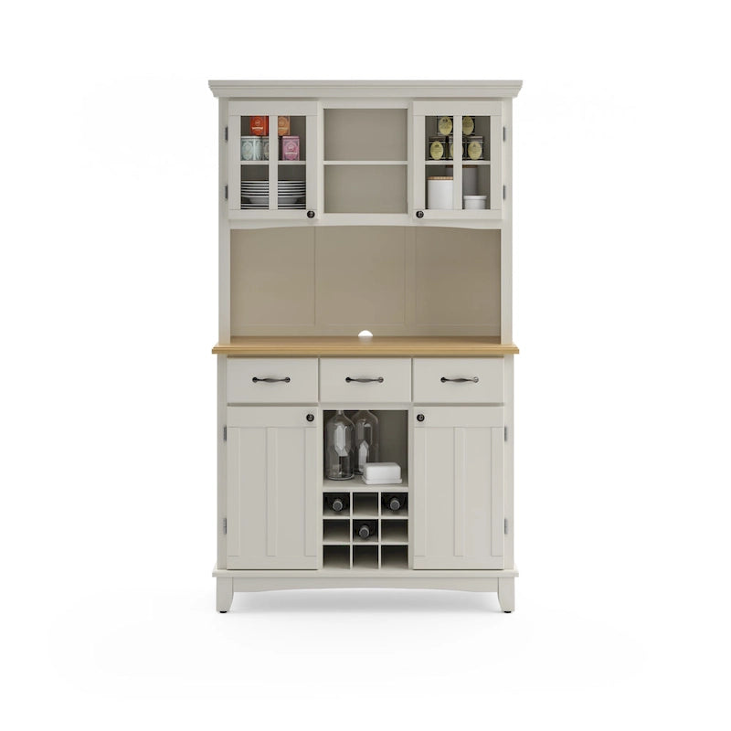 Cremefarbenes Sideboard mit Aufsatz und Holzplatte