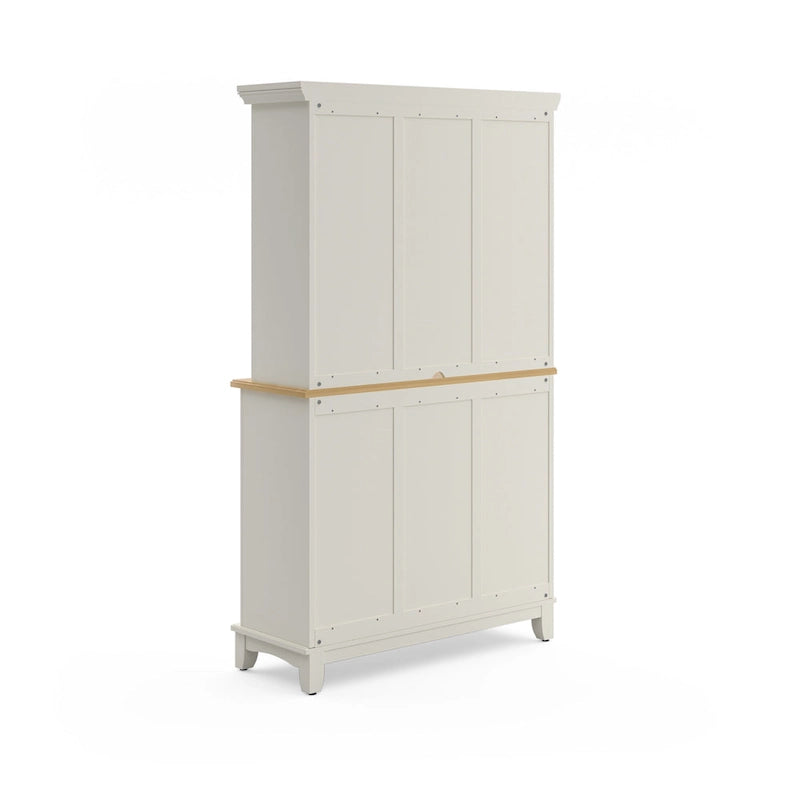Cremefarbenes Sideboard mit Aufsatz und Holzplatte