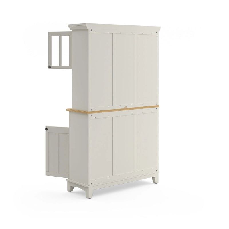 Cremefarbenes Sideboard mit Aufsatz und Holzplatte