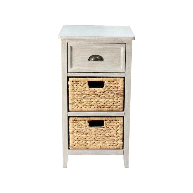 Akzentschrank aus Massivholz und Wasserhyazinthe mit 1 Schublade, Grau
