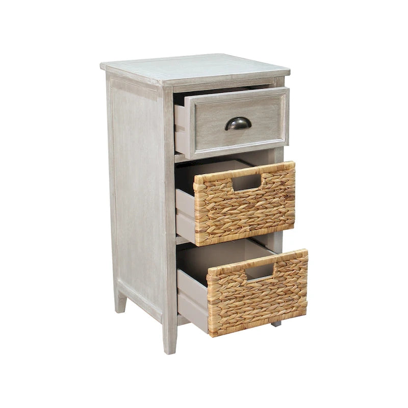 Akzentschrank aus Massivholz und Wasserhyazinthe mit 1 Schublade, Grau