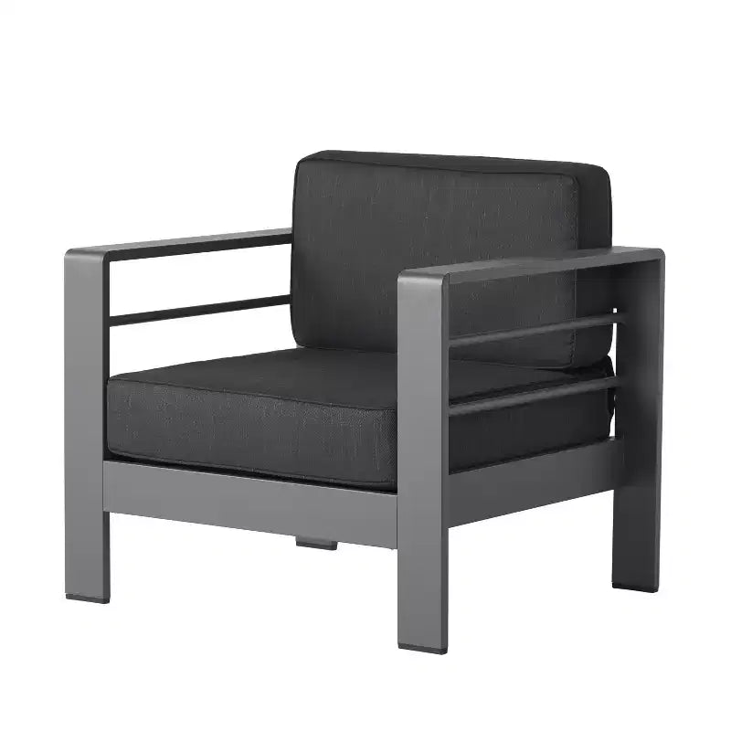 GDFStudio Wendy Outdoor Aluminum 4 Seater Chat Set with Cushions, Gray
