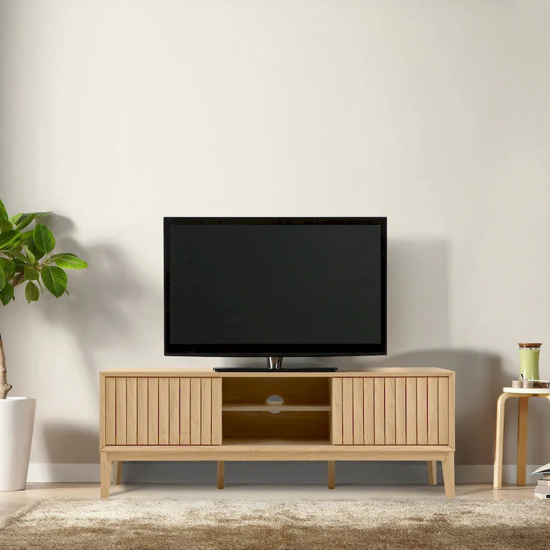 58 Zoll Farmhouse TV-Schrank mit 3 Fächern und Schiebetüren, passend für Fernseher bis 65 Zoll
