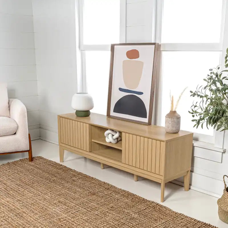 58 Zoll Farmhouse TV-Schrank mit 3 Fächern und Schiebetüren, passend für Fernseher bis 65 Zoll