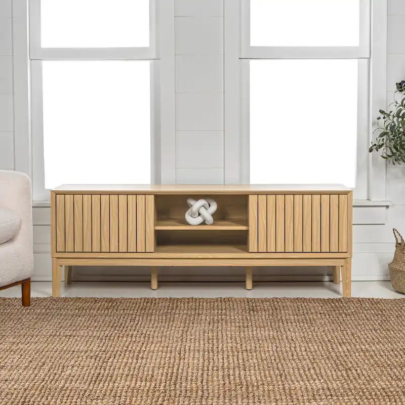 58 Zoll Farmhouse TV-Schrank mit 3 Fächern und Schiebetüren, passend für Fernseher bis 65 Zoll