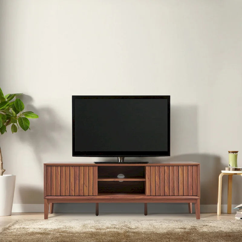 58 Zoll Farmhouse TV-Schrank mit 3 Fächern und Schiebetüren, passend für Fernseher bis 65 Zoll