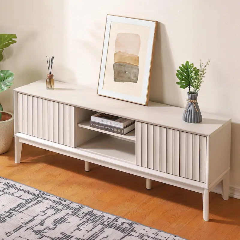 58 Zoll Farmhouse TV-Schrank mit 3 Fächern und Schiebetüren, passend für Fernseher bis 65 Zoll