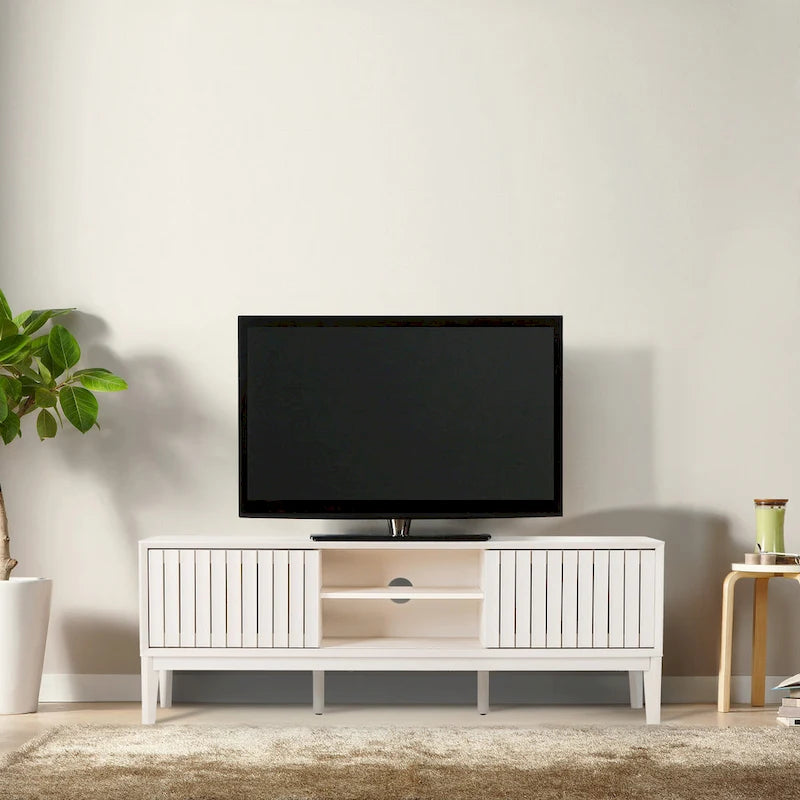 58 Zoll Farmhouse TV-Schrank mit 3 Fächern und Schiebetüren, passend für Fernseher bis 65 Zoll