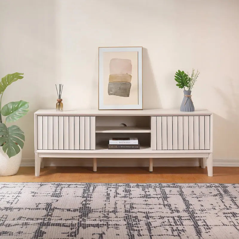 58 Zoll Farmhouse TV-Schrank mit 3 Fächern und Schiebetüren, passend für Fernseher bis 65 Zoll