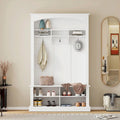 120 cm Garderobe mit Sitzbank, 3 Haken und verstellbarem Schuhregal