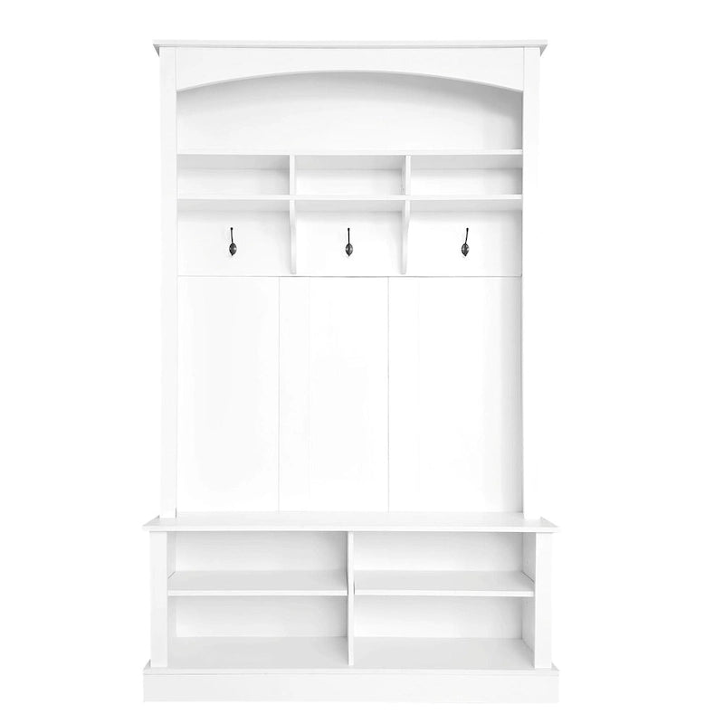120 cm Garderobe mit Sitzbank, 3 Haken und verstellbarem Schuhregal